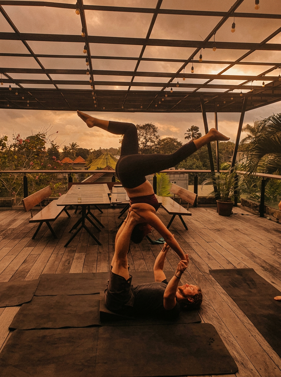 Acro yoga at sunset